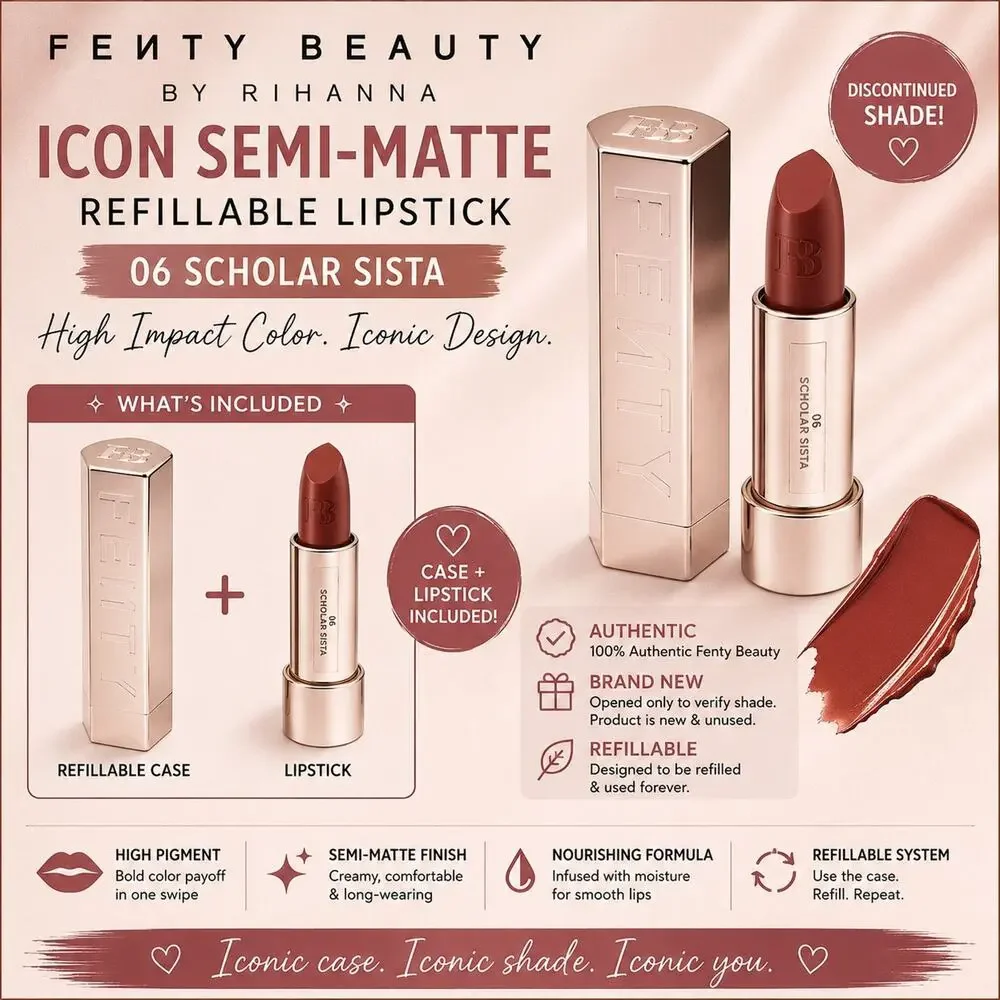 Fenty Beauty Icon Semi-Matte Refillable Lipstick 06 Scholar Sista Case Included